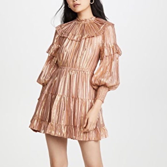 Ulla Johnson Dresses & Skirts - Ulla Johnson Averil Metallic Stripe Long Sleeve Mini Dress Rose Size 12
